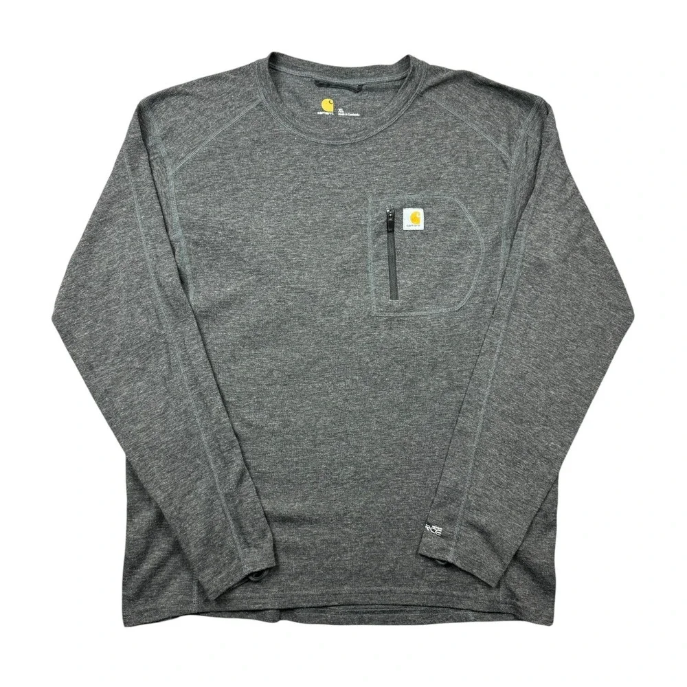 Carhartt Force Shirt‎ Men XL Gray Wool Blend Base Layer Workwear Long Sleeve